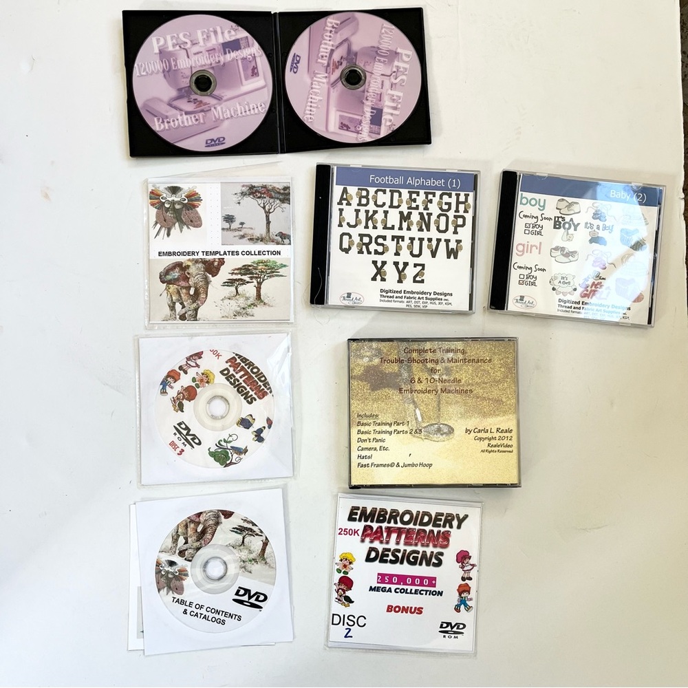 Bundle of Machine Embroidery CDs with designs set of 24 alphabets, patterns